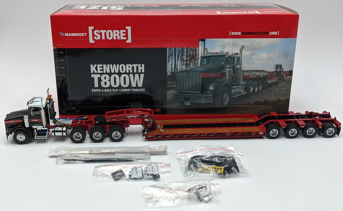 Sword Models M410010 1:50 Diecast Kenworth T800W W/Rogers 4-Axle Flip Lowboy NIB