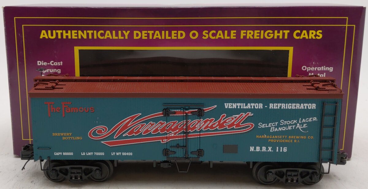 MTH 20-90279C O Gauge Narragansett Ale 36' Woodsided Reefer #116 LN/Box