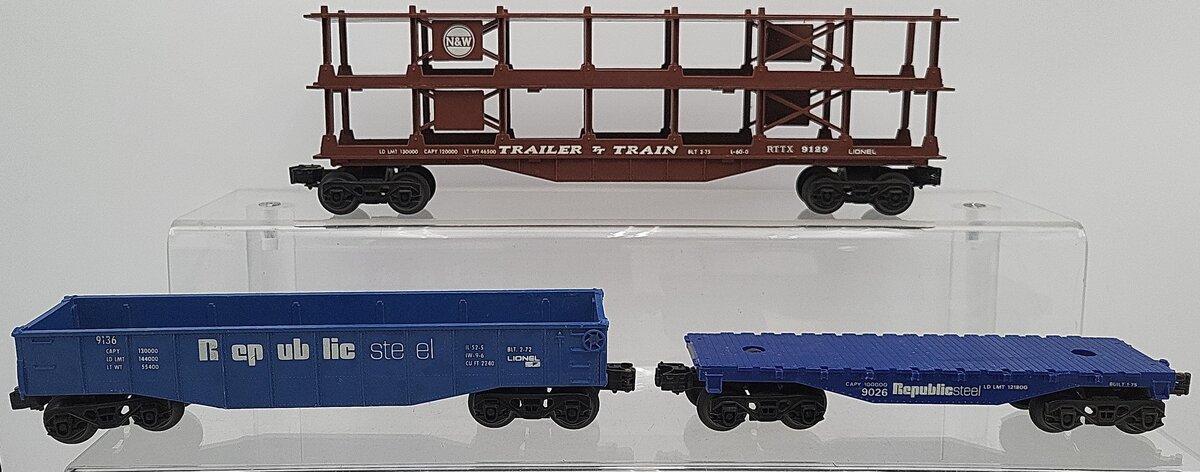 Lionel O Gauge Assorted Freight Cars: 9026, 9136, 9129 [3] VG