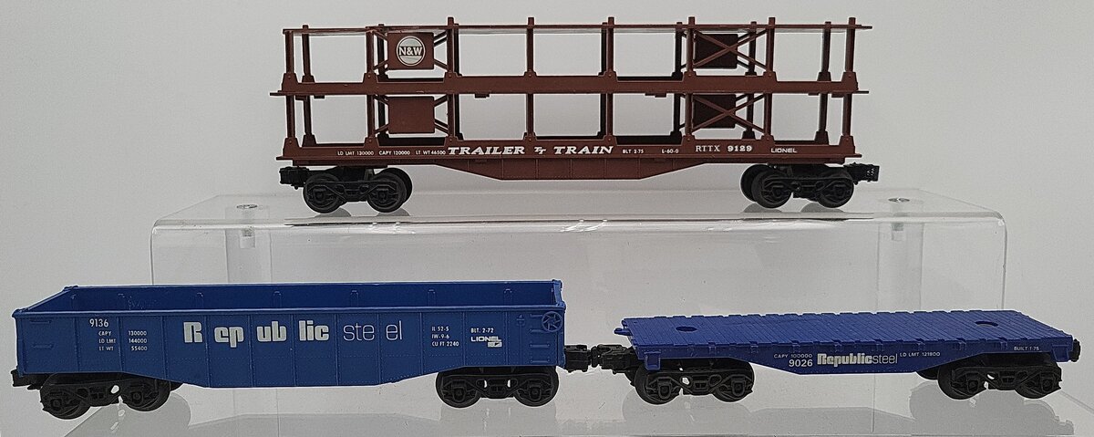 Lionel O Gauge Assorted Freight Cars: 9026, 9136, 9129 [3] VG