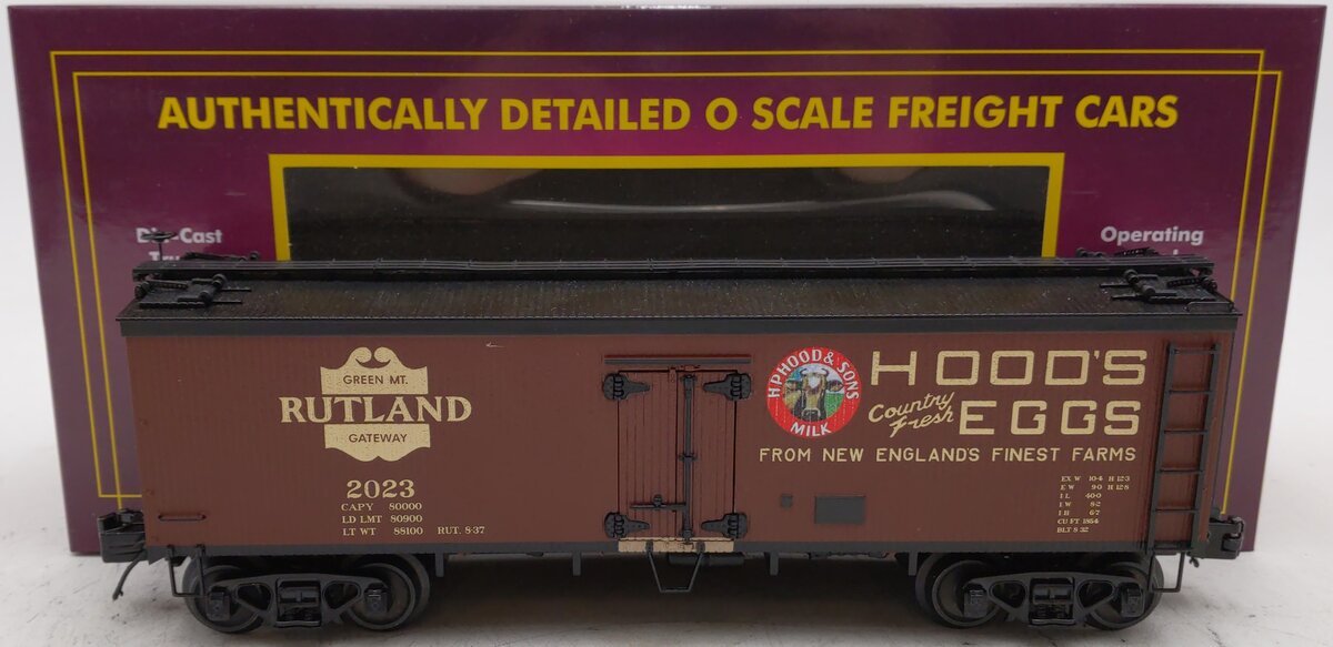 MTH 20-94690 O Gauge Rutland Hood's Dairy 36' Wood Sided Reefer Car #2023 LN/Box