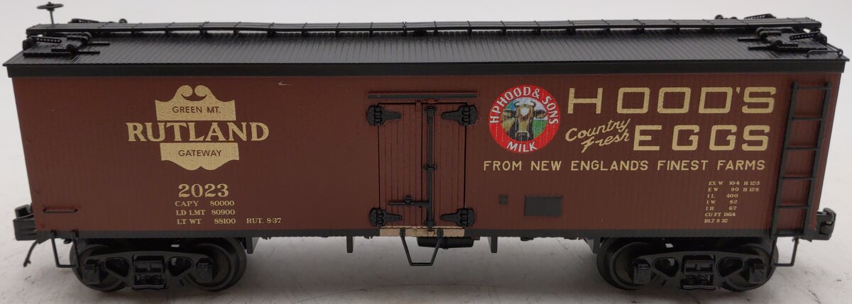 MTH 20-94690 O Gauge Rutland Hood's Dairy 36' Wood Sided Reefer Car #2023 LN/Box