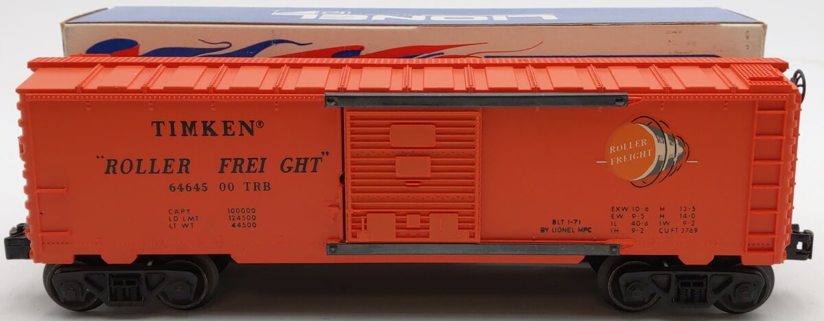 Lionel 6464-500 O Gauge 1970 Special Orange Timken Boxcar EX