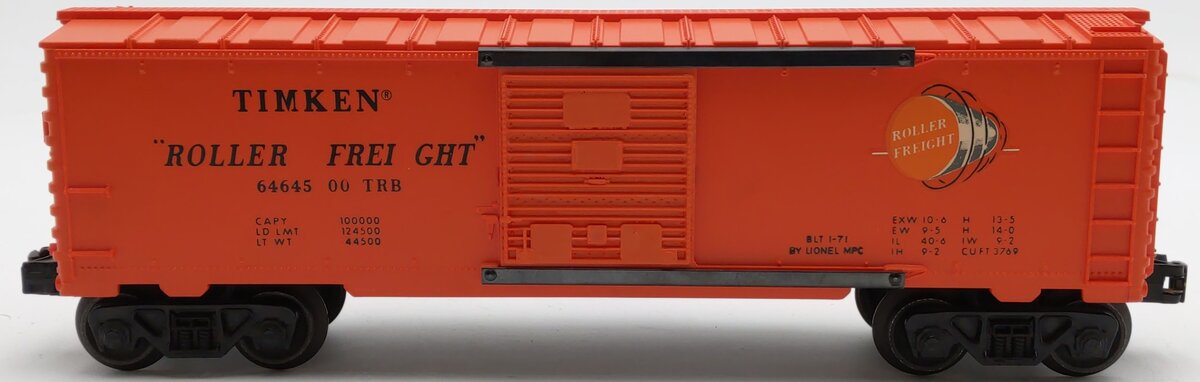 Lionel 6464-500 O Gauge 1970 Special Orange Timken Boxcar EX