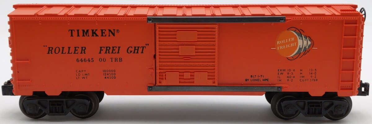 Lionel 6464-500 O Gauge 1970 Special Orange Timken Boxcar EX