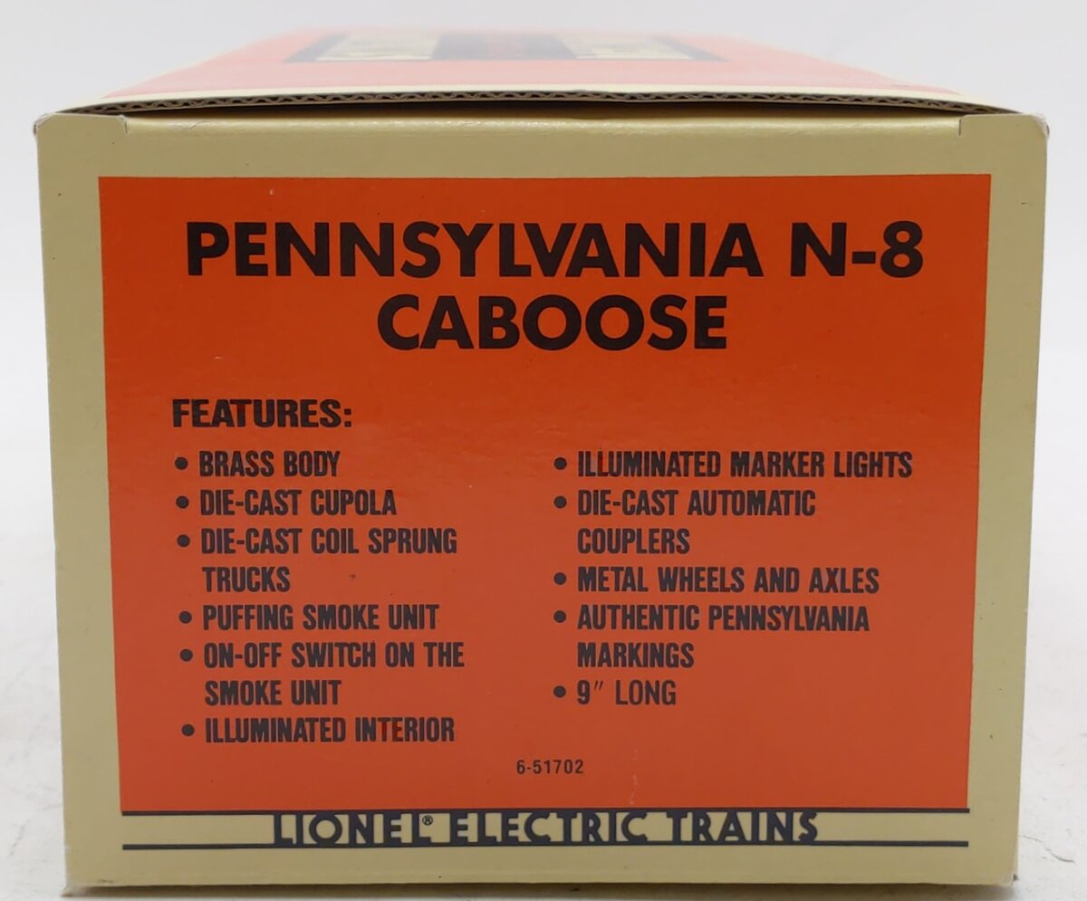 Lionel 6-51702 O Gauge BRASS Pennsylvania N-8 Smoking Caboose #478039 EX/Box