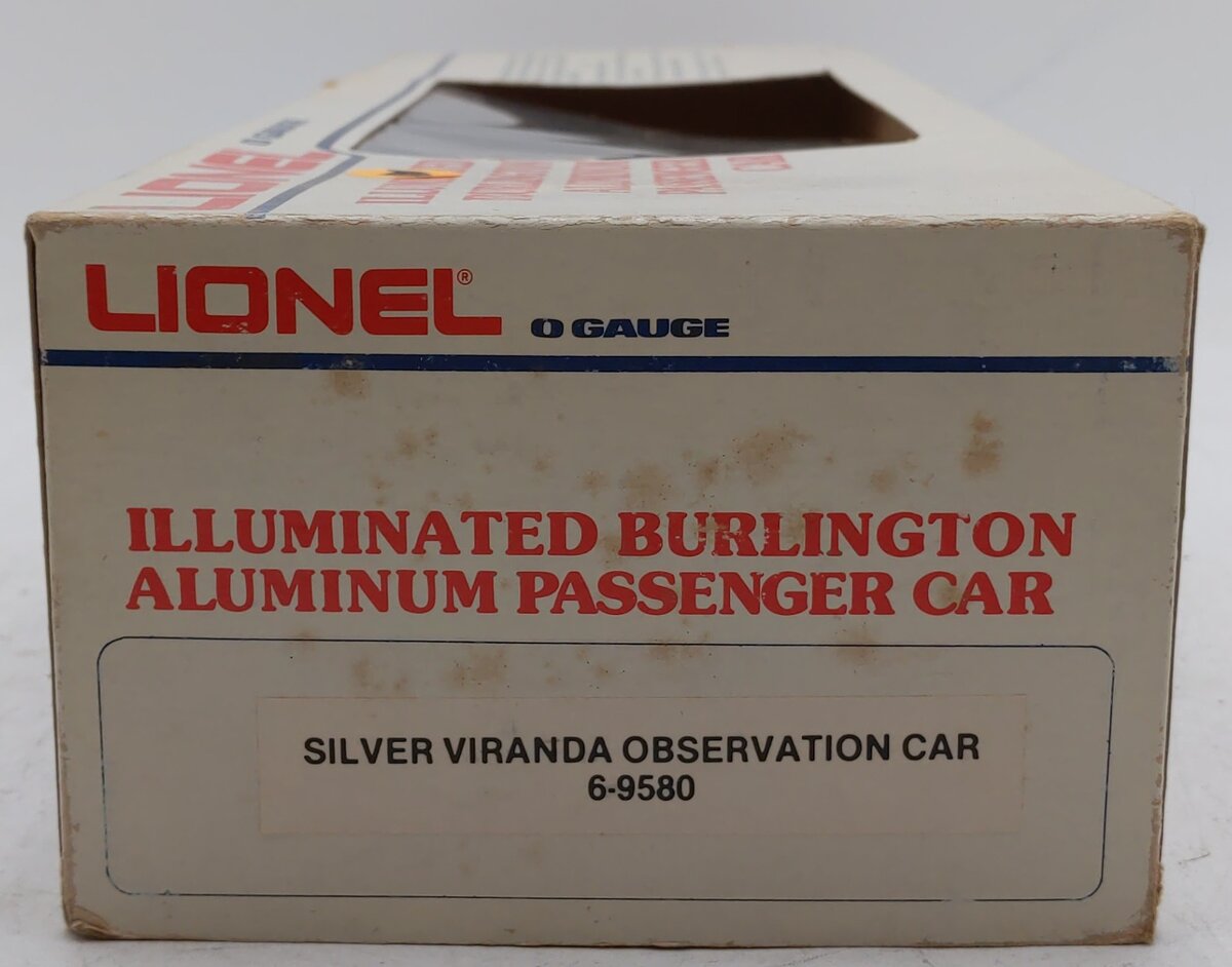 Lionel 6-9580 O Gauge Burlington Aluminum "Silver Veranda" Observation Car EX/Box