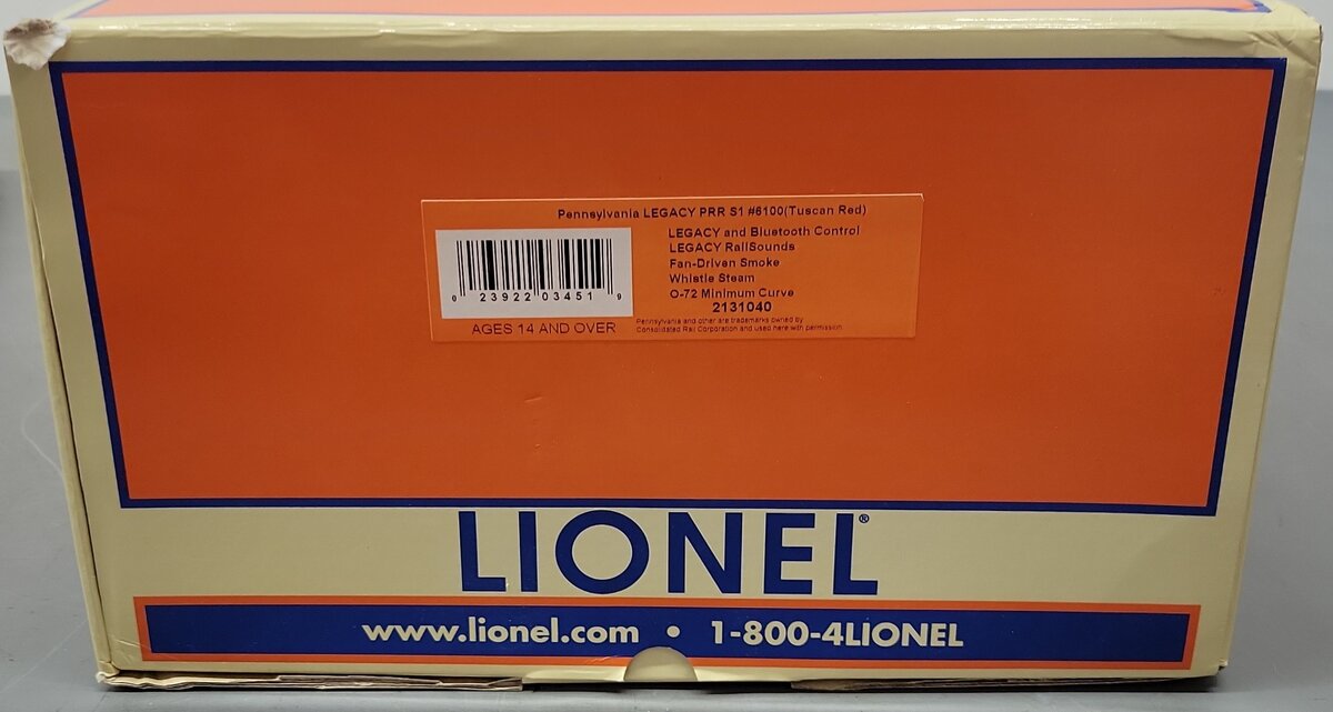 Lionel 2131040 O Gauge PRR S1 Tuscan Steam Locomotive & Tender #6100 w LEGACY EX/Box