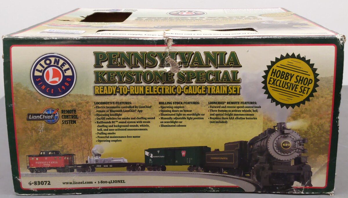 Lionel 6-83072 O Gauge Pennsylvania "Keystone Special" Lionchief Steam Train Set EX/Box
