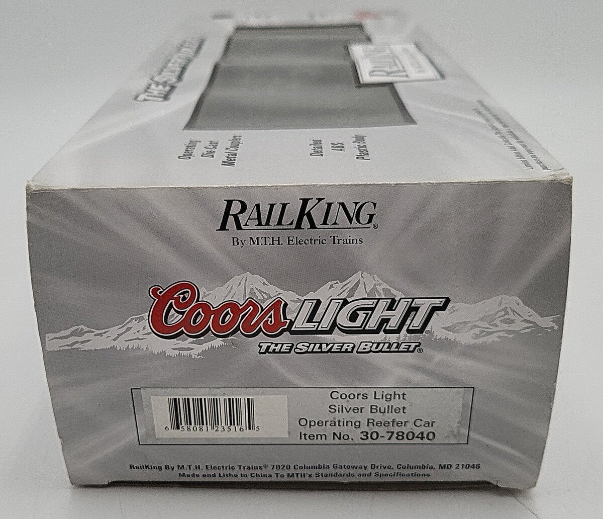 MTH 30-78040 O Gauge Coors Light Silver Bullet Operating Reefer Car EX/Box