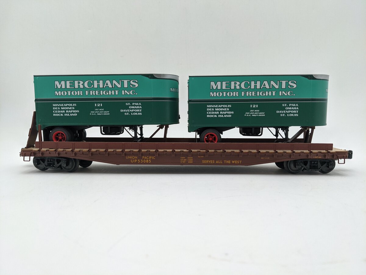 Lionel 2026651 Union Pacific 50' Flatcar with Merchants 20' Trailers #53085 EX