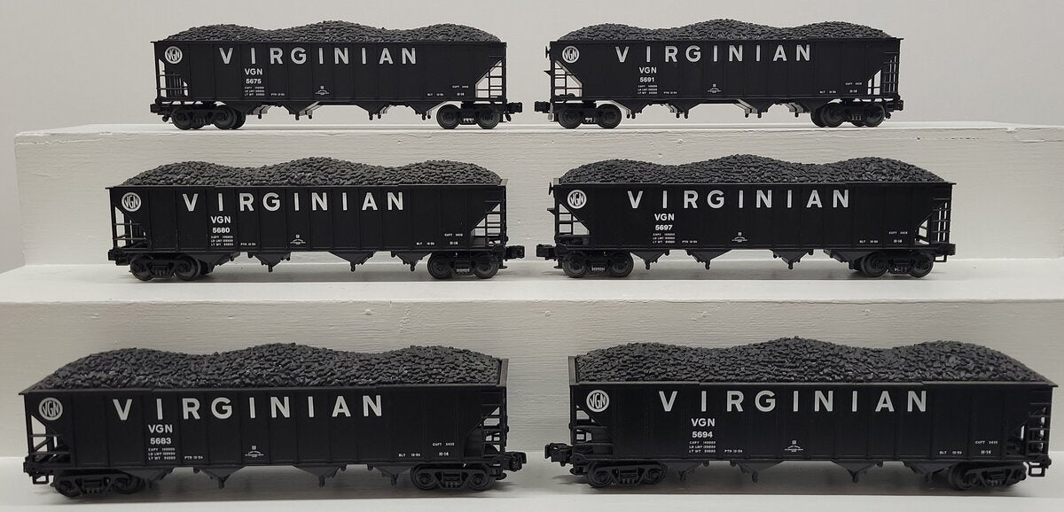 MTH 20-90095 O Virginian Premier 4-Bay Hopper Car Set (Set of 6) EX