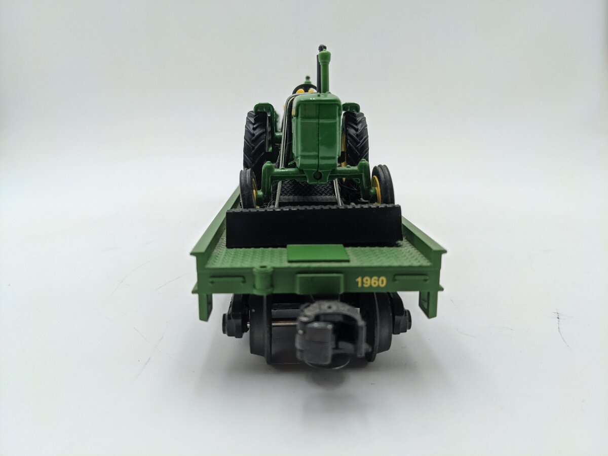 MTH 20-98361 O Gauge John Deere Flat Car w/ Three 4010 Tractors EX