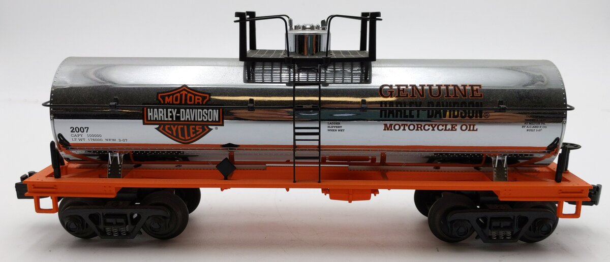 MTH 30-73220 O Gauge Harley Davidson Tank Car (Chrome) #2007 EX