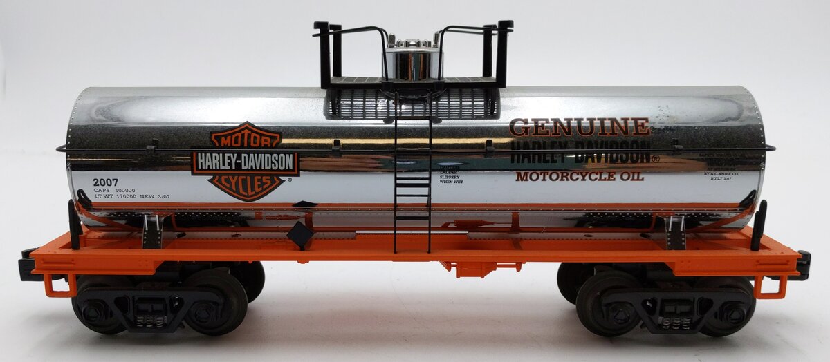 MTH 30-73220 O Gauge Harley Davidson Tank Car (Chrome) #2007 EX