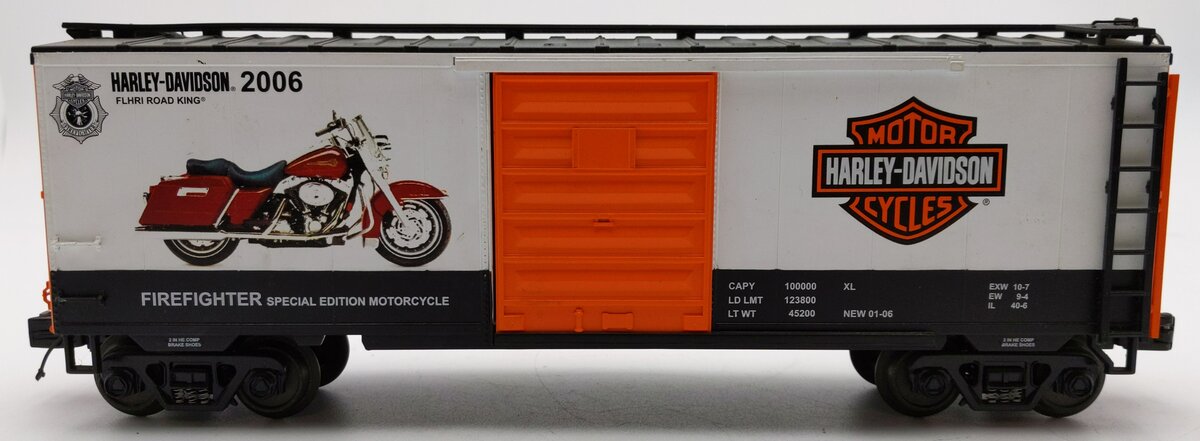 MTH 20-90313B O Harley-Davidson Firefighter Edition 2006 Road King 40' Boxcar EX