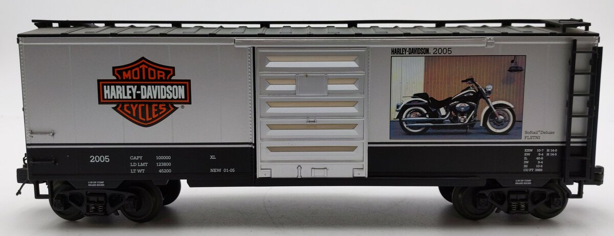 MTH 20-90228A O Gauge Harley Davidson 2005 Softail Deluxe FLSTNI 40' Box Car EX