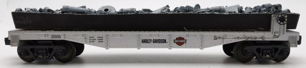 MTH 30-76157 O Gauge 2005 Harley Davidson Flatcar w/ Scrap Metal Load EX