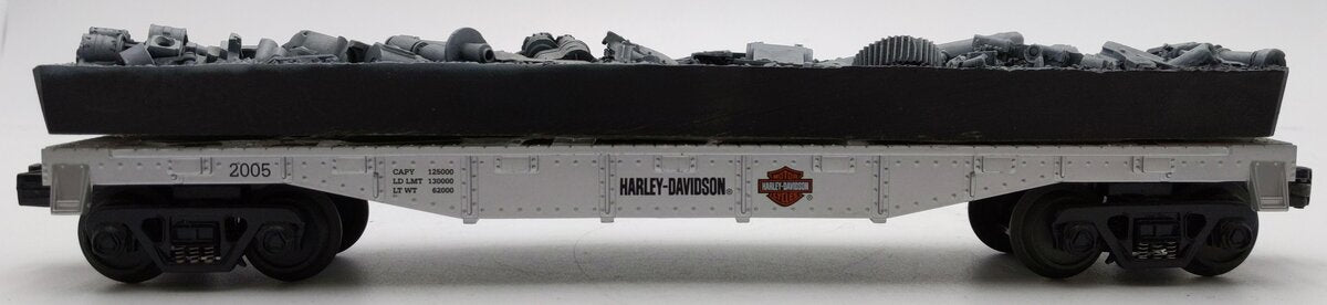 MTH 30-76157 O Gauge 2005 Harley Davidson Flatcar w/ Scrap Metal Load EX