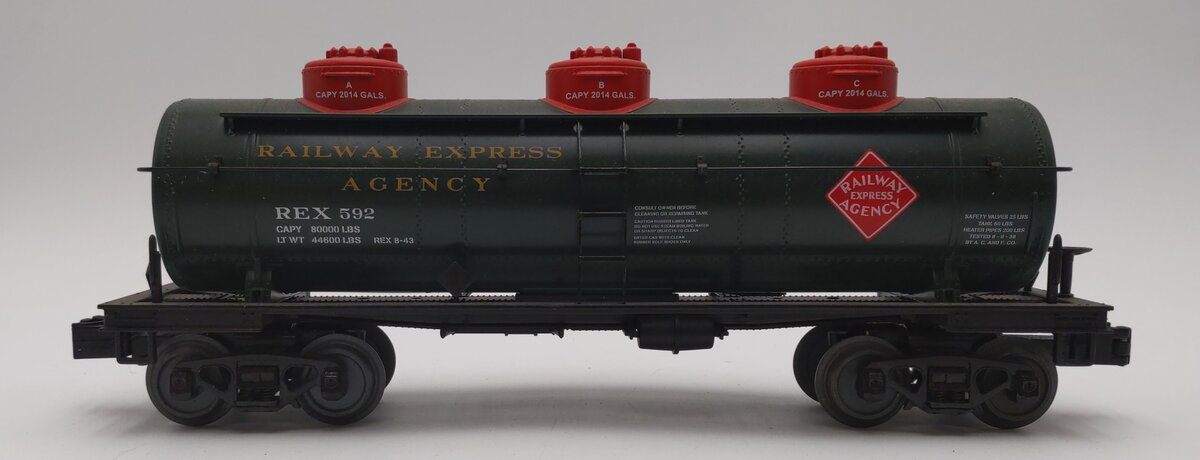 MTH 30-73490 O Railway Express Agency RailKing 3-Dome Tank Car #592 EX