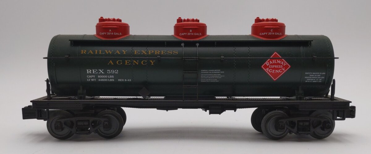 MTH 30-73490 O Railway Express Agency RailKing 3-Dome Tank Car #592 EX