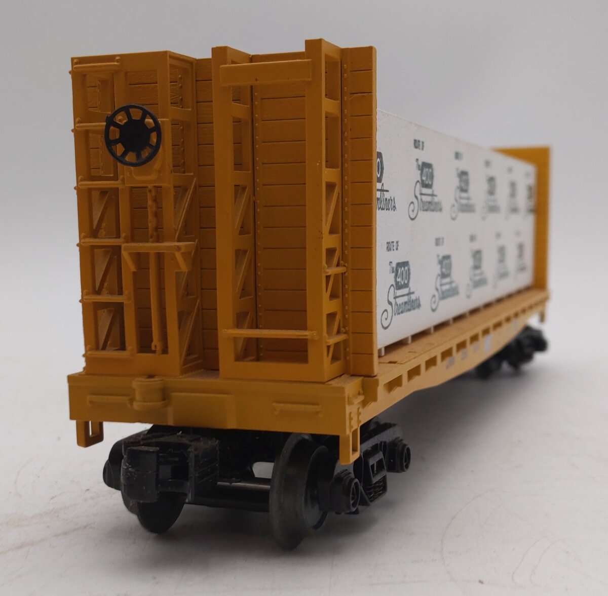 MTH 30-76523 O Gauge Trailer Train Bulkhead Flatcar with Lumber Load #250616 VG