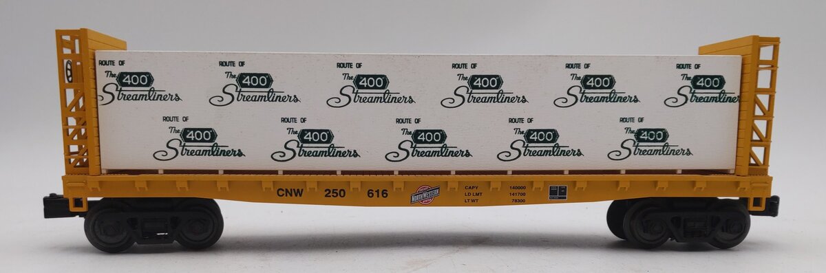 MTH 30-76523 O Gauge Trailer Train Bulkhead Flatcar with Lumber Load #250616 VG