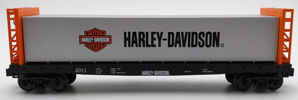 MTH 30-76408 Harley Davidson Bulkhead Flatcar w/Lumber #2011 EX