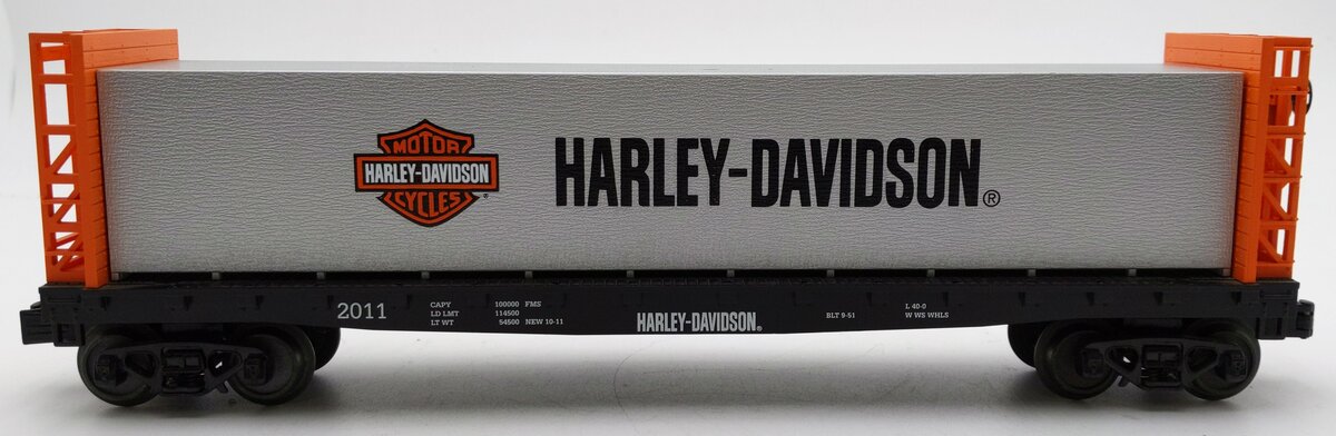 MTH 30-76408 Harley Davidson Bulkhead Flatcar w/Lumber #2011 EX