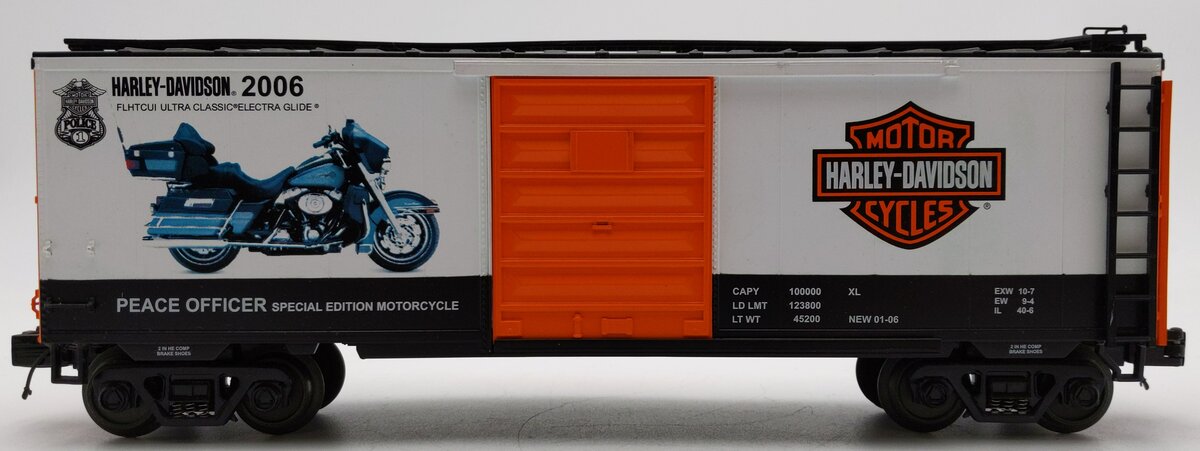 MTH 20-90313a O Harley-Davidson (2006 Electra Glide) 40' Box Car VG
