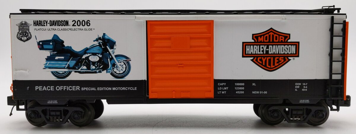 MTH 20-90313a O Harley-Davidson (2006 Electra Glide) 40' Box Car VG