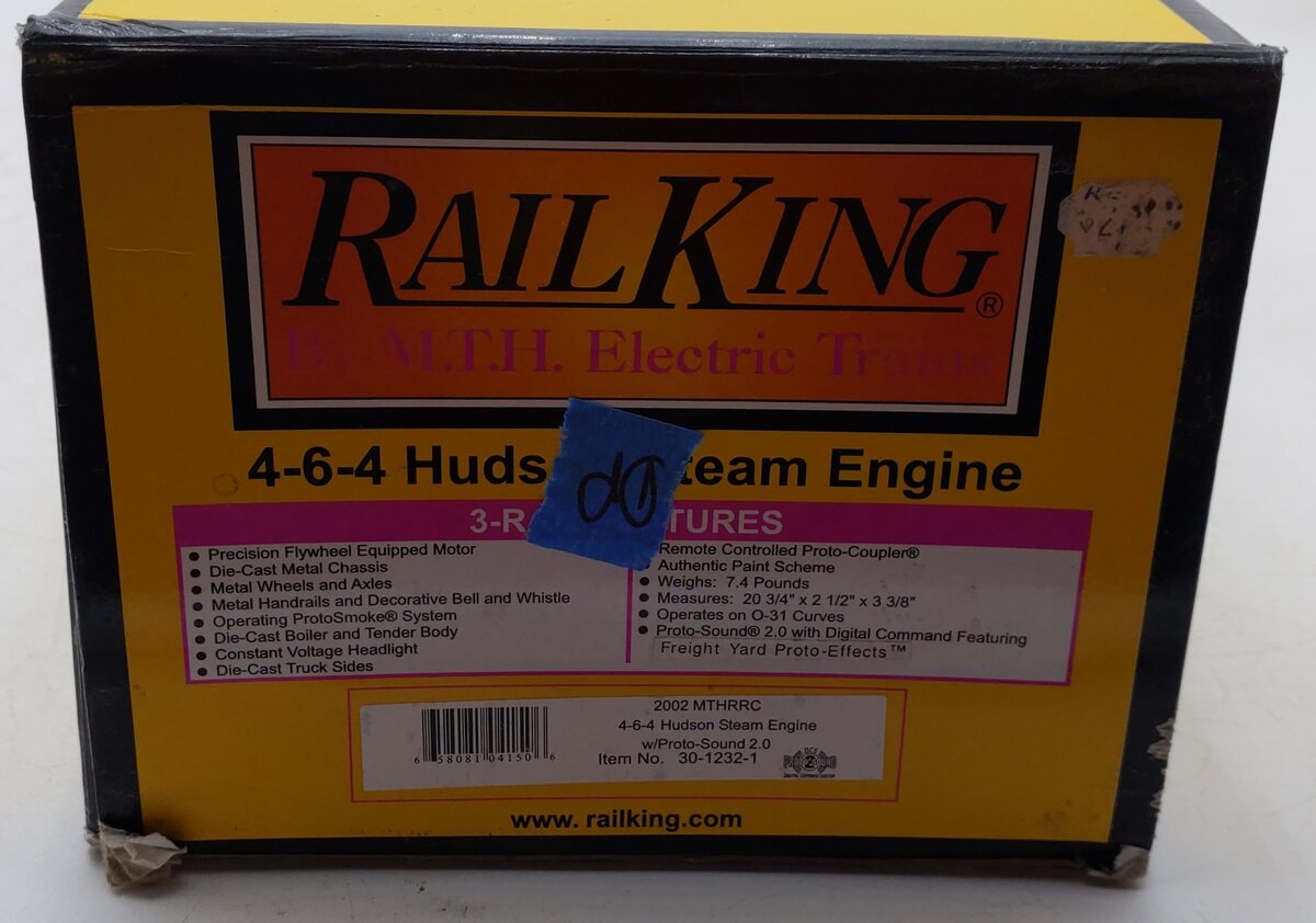 MTH 30-1232-1 O Gauge MTH 4-6-4 Hudson Steam Locomotive #2002 w/PS2 VG/Box