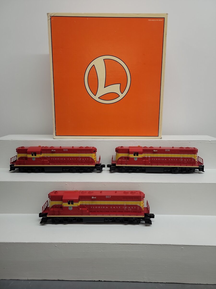 Lionel 6-28509 O Gauge FEC GP7 Triple Lashup Diesel Locomotive Set #607/608/609 EX/Box