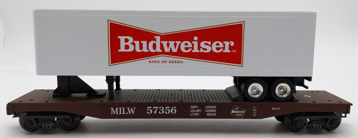 K-Line K691-5601 O MILWK RD Flatcar w/ Anheuser-Busch Budweiser Trailer #57356 EX