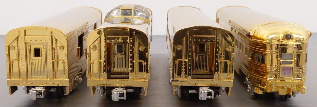 MTH 30-6707 O PRR 60' 18K Gold Plated Aluminum Passenger Car Set (Set of 4) EX/Box