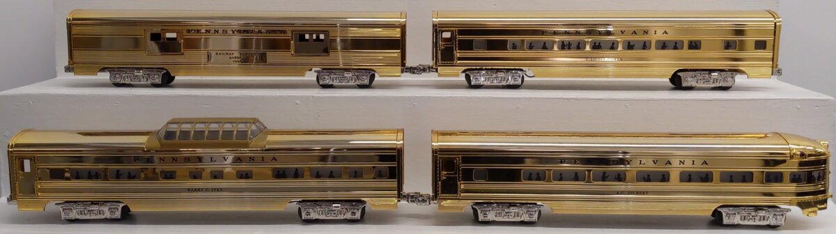 MTH 30-6707 O PRR 60' 18K Gold Plated Aluminum Passenger Car Set (Set of 4) EX/Box