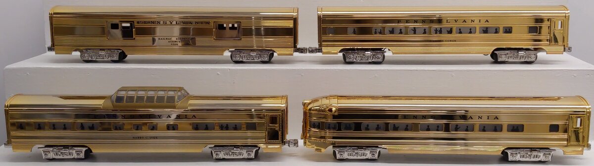 MTH 30-6707 O PRR 60' 18K Gold Plated Aluminum Passenger Car Set (Set of 4) EX/Box