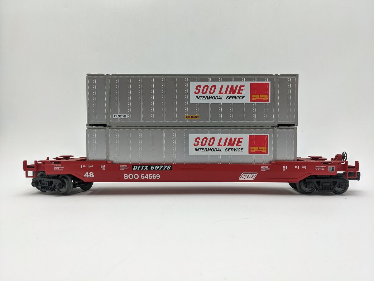 MTH 30-76621 O Gauge SOO Line Husky Stack Car EX