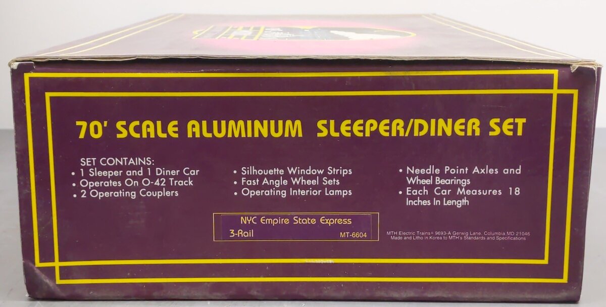 MTH 20-6604 O NYC 70' Aluminum Sleeper/Diner Passenger Car Set (Set of 2) EX/Box