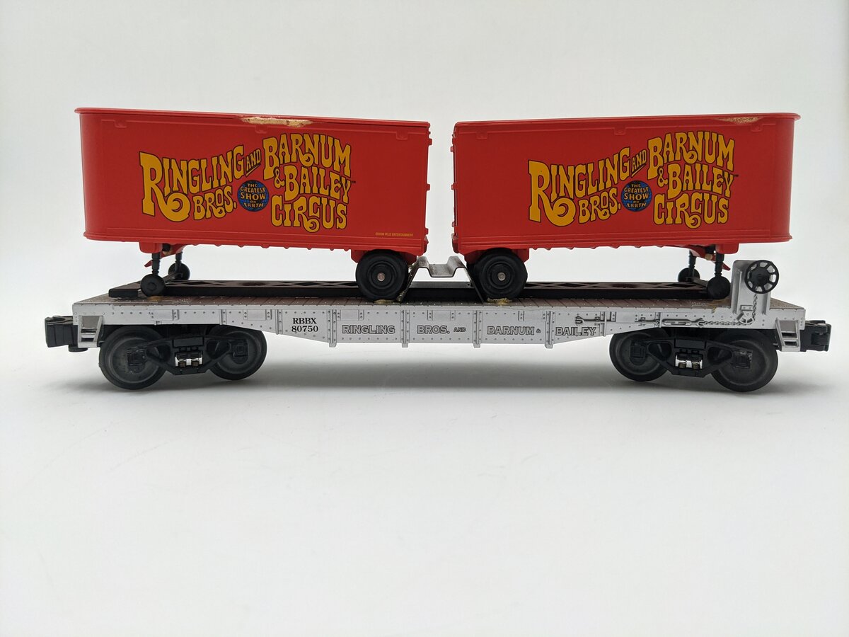 Lionel 6-21691 O Gauge Flat Car #80750 Car w/2 Trailers EX