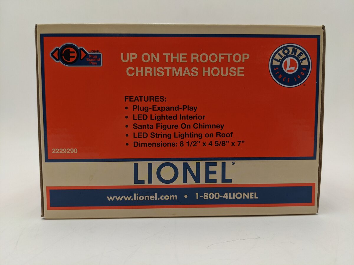 Lionel 2229290 O Plug-Expand-Play Up on the Rooftop Christmas House EX/Box