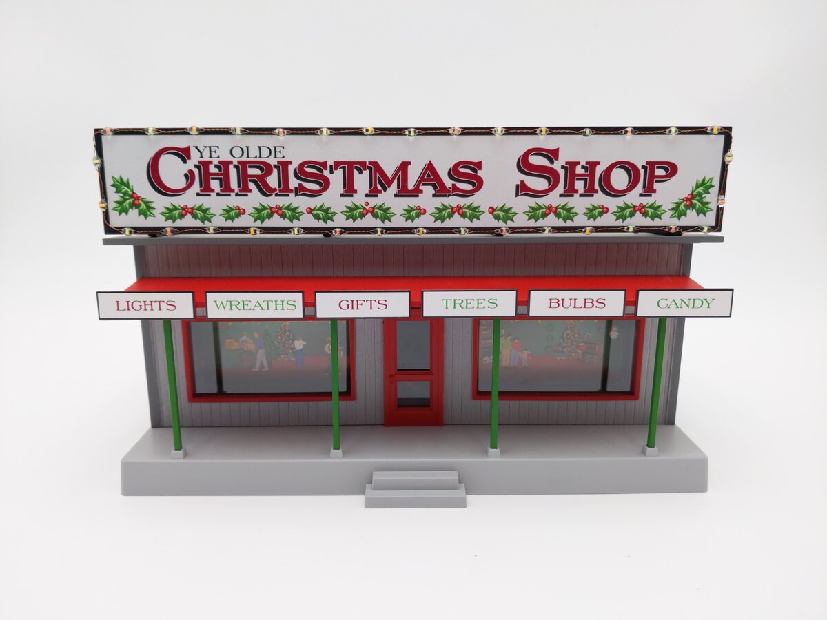 MTH 30-90637 O Assembled Ye Olde Christmas Shop with Operating Christmas Lights EX