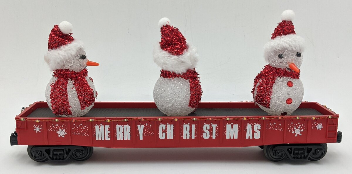 MTH 30-72210 O Christmas Gondola Car w/ LED Christmas Lights & Lighted Snowmen LN