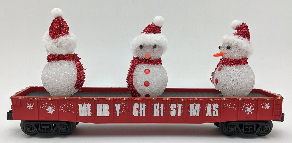 MTH 30-72210 O Christmas Gondola Car w/ LED Christmas Lights & Lighted Snowmen LN