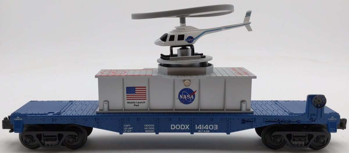 MTH 30-7940 O Gauge NASA Flatcar w/ Operating Helicopter LN/Box