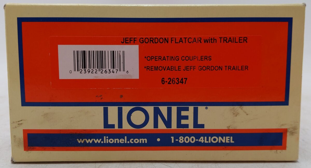 Lionel 6-26347 O Gauge Jeff Gordon Flatcar w/Trailer EX/Box