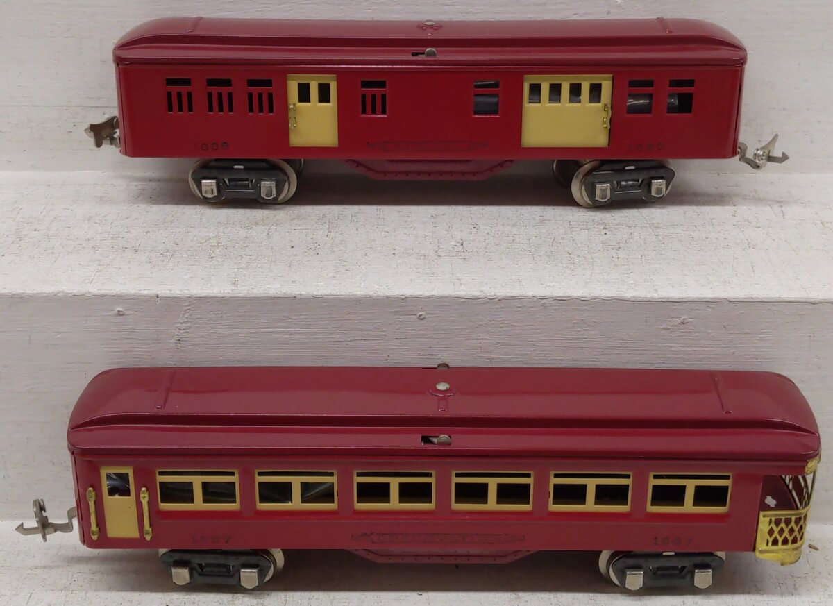 MTH 11-80027 O Vermillion/Maroon Lionel Corporation Tinplate Passenger Cars VG