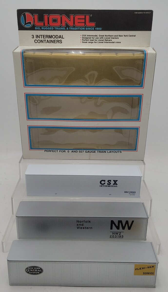 Lionel 6-12826 O CSX/Great Northern/New York Central Intermodal 3-Container Pack EX/Box