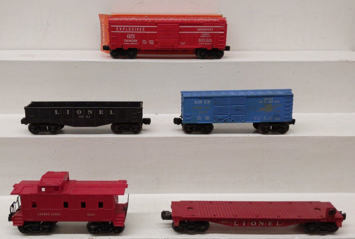 Lionel Vintage O Gauge Freight Cars: 6047, 6042, 6044, 6809, 6470 [5] VG