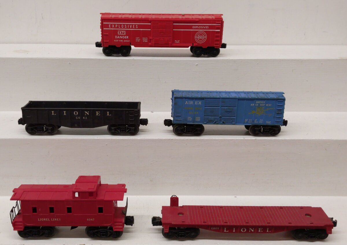 Lionel Vintage O Gauge Freight Cars: 6047, 6042, 6044, 6809, 6470 [5] VG